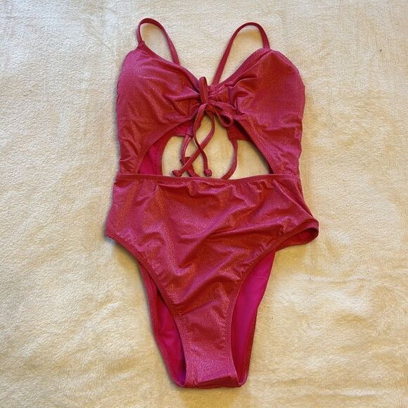 NWT - VICTORIA'S SECRET SWIM Ruched Shine Cutout One-Piece Swimsuit - Size Med - Picture 2 of 12